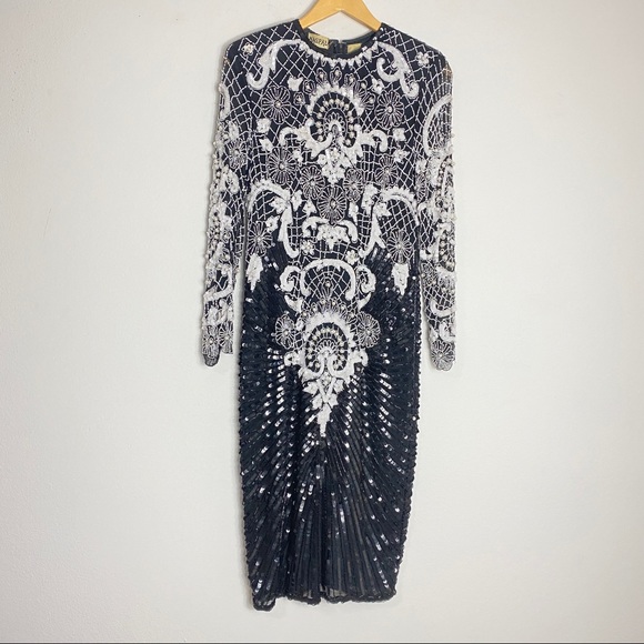 Vintage Negpal Silk Beaded Sequin Midi Dress S - Picture 2 of 16